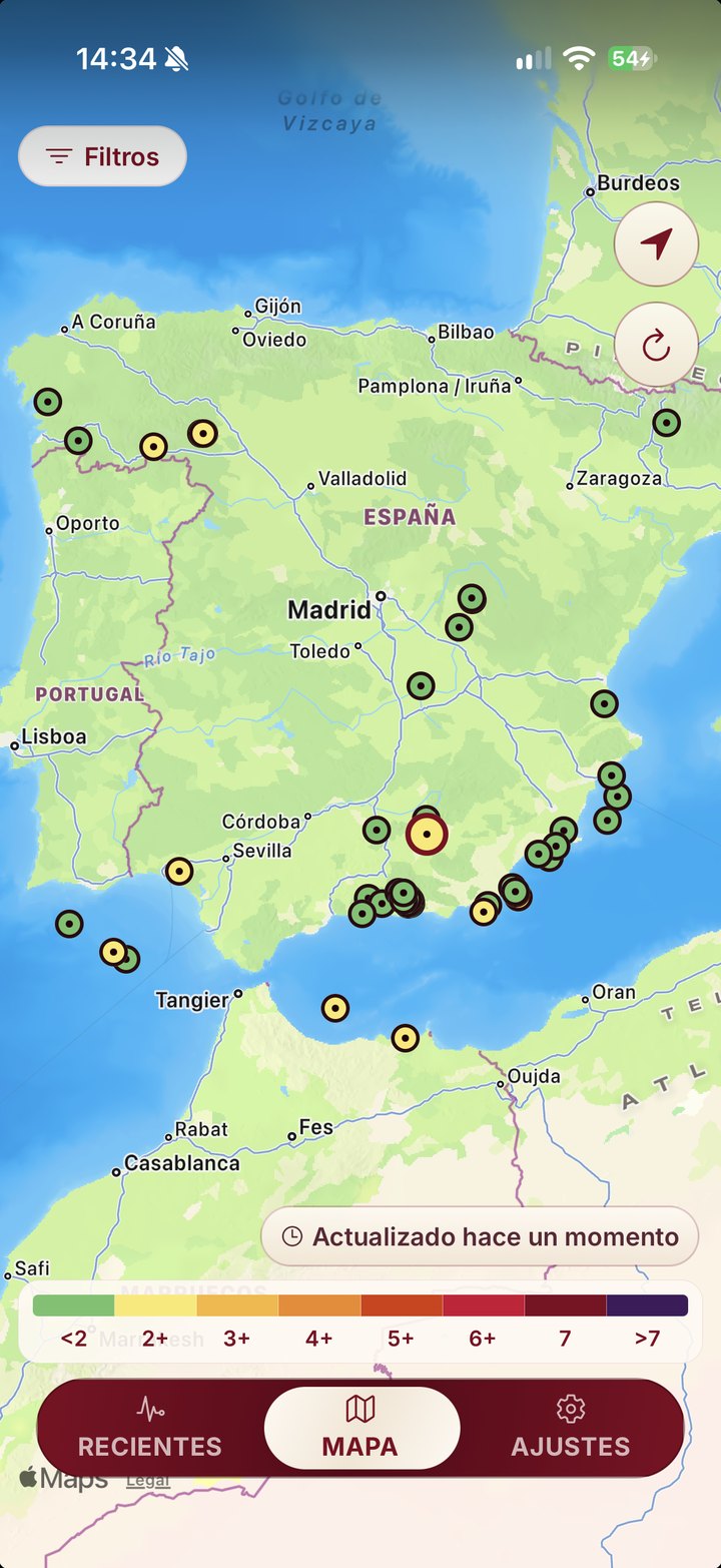 Map with the epicentres